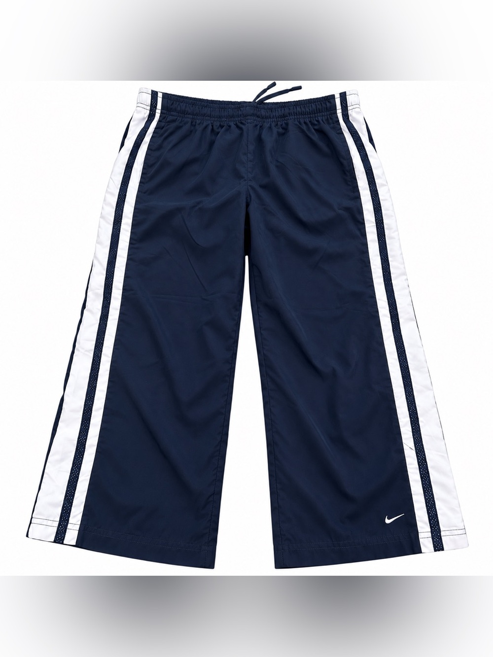 EUC Nike Women’s XL Cropped Track Pants Navy White Stripe Wide Leg Y2K